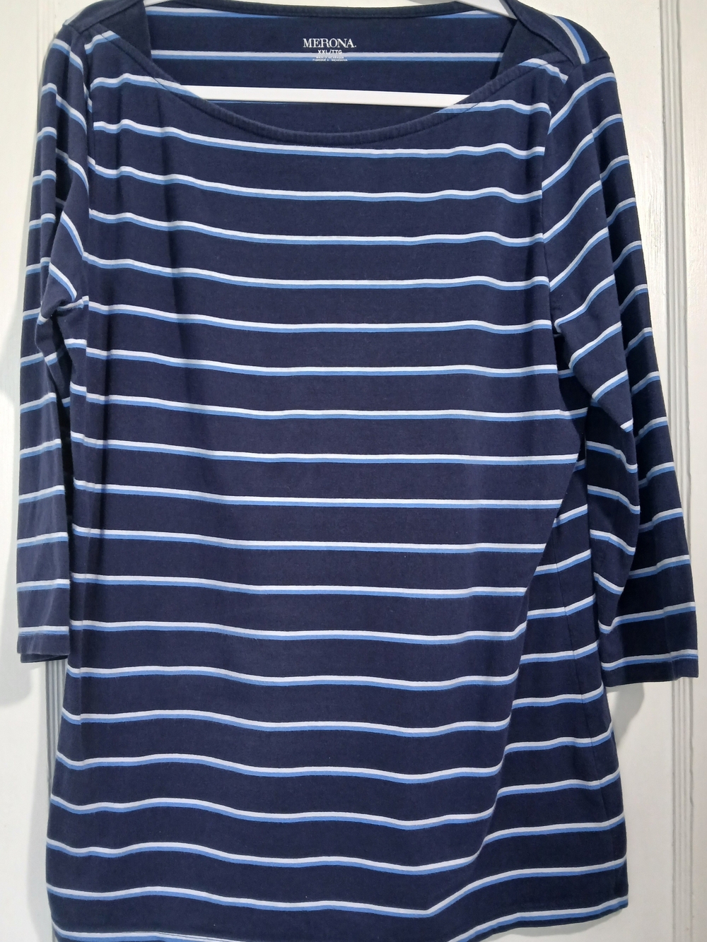 Merona Navy & Light Blue Striped Boatneck Top
